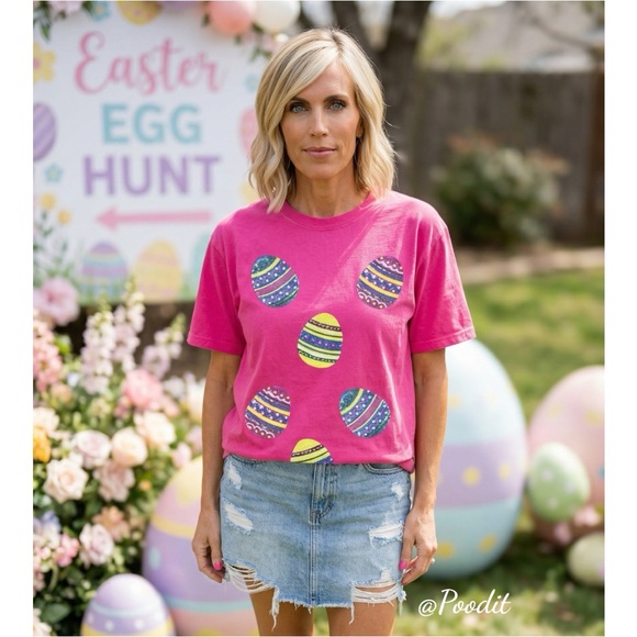 poodit Tops - Sequin Easter egg loose fit holiday tee S M L XL 2XL